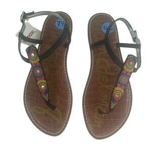 Sam Edelman Bombay Multi Mirror Fabric Embroidered Gigi T-Strap Sandal 7.5 NEW